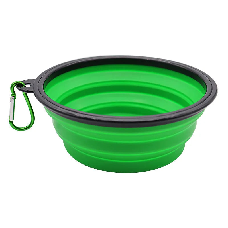 folding silicone dog bowl with carabiner – portable travel feeder