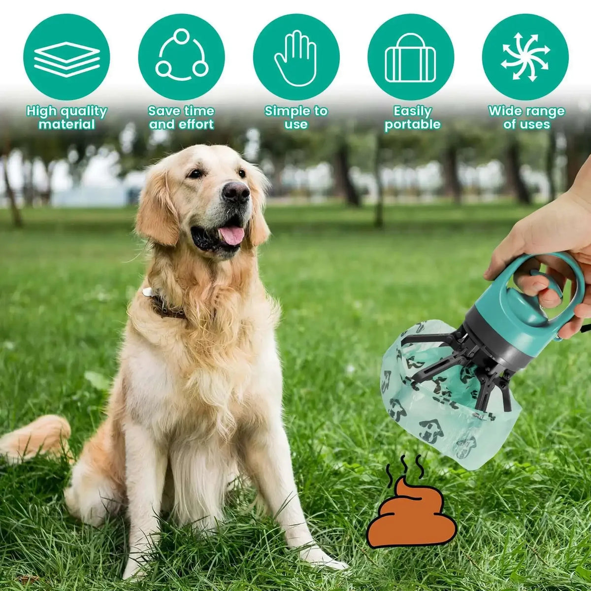 portable no-touch pooper scooper – dog waste grabber with bags