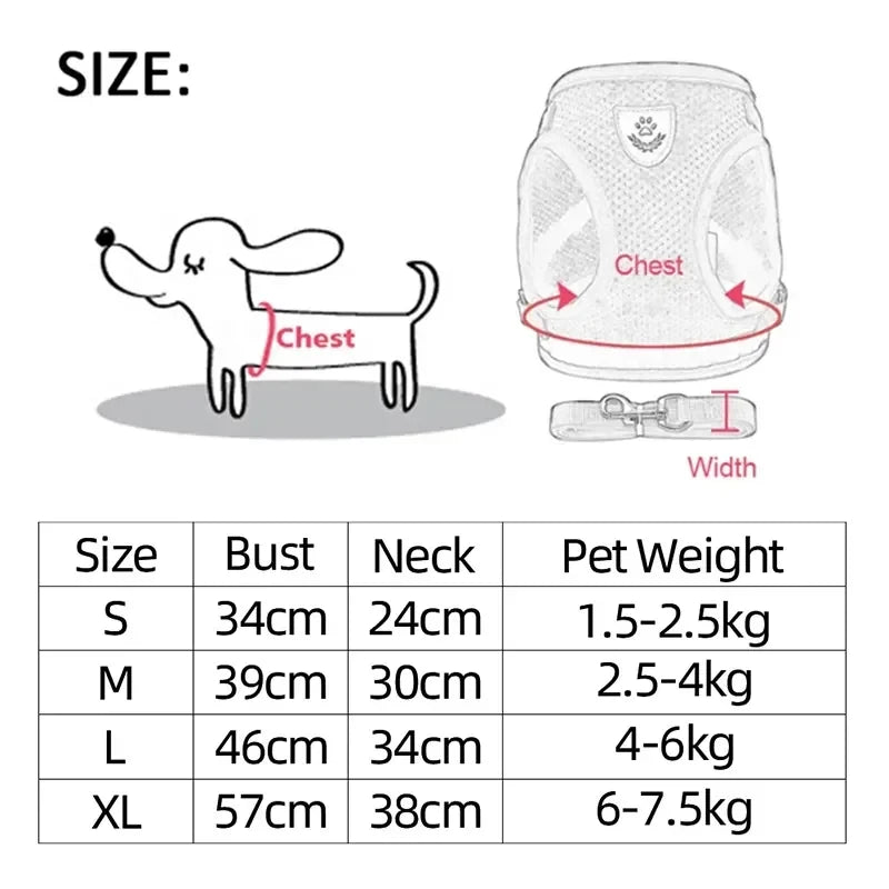 adjustable mesh vest harness & leash - breathable for cats & dogs
