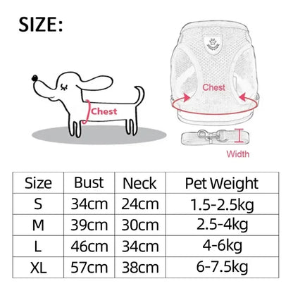 Adjustable Mesh Vest Harness & Leash - Breathable for Cats & Dogs