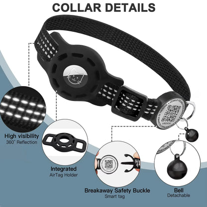 Breakaway Reflective Cat Collar with QR Code Tag and AirTag Holder