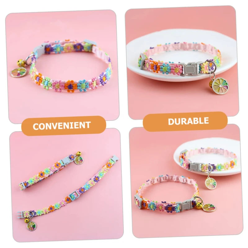 adjustable pet collar with bell - colorful paw print for cats & puppies
