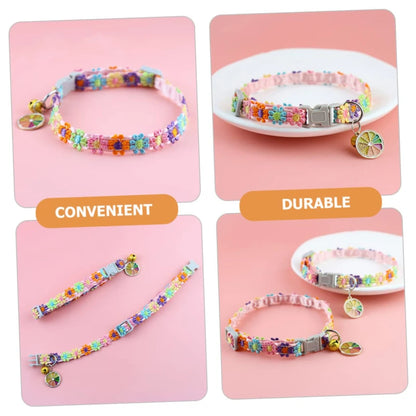 Adjustable Pet Collar with Bell - Colorful Paw Print for Cats & Puppies