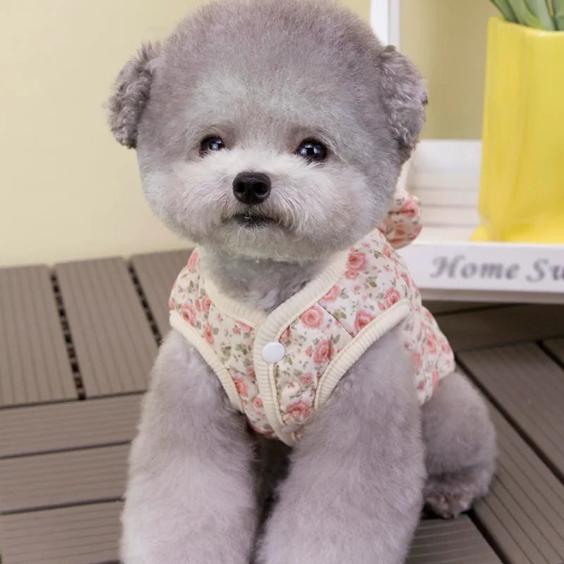 floral winter pet coat for puppies and cats warm plush jacket