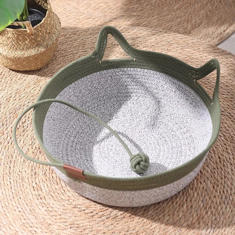 woven rattan cat bed – breathable summer scratch-resistant nest
