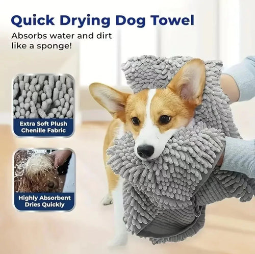 Absorbent Chenille Pet Bath Towel – Soft Quick-Dry Dog & Cat Towel