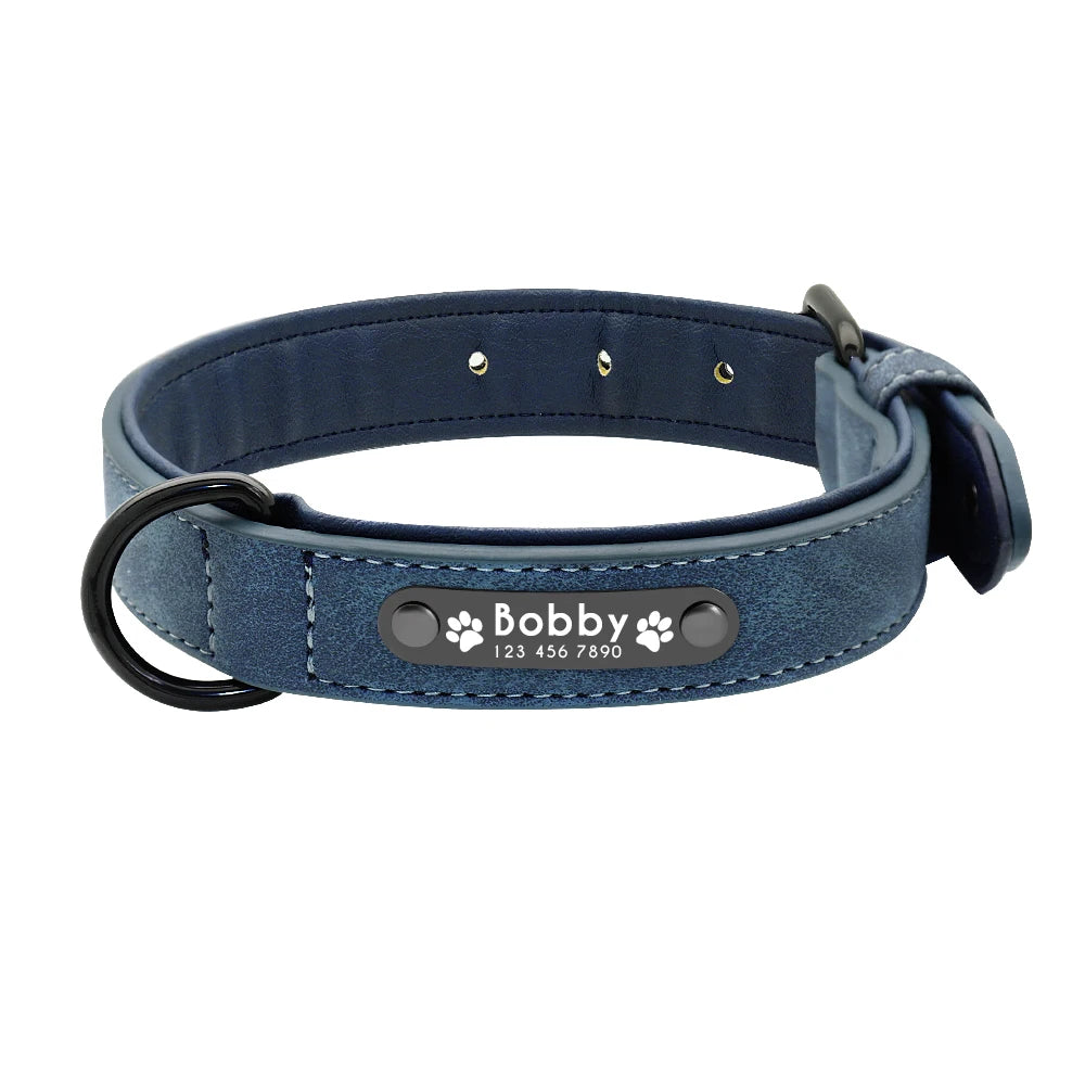 personalized leather dog collar & leash set - soft, padded, durable