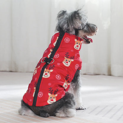 Warm Christmas Dog Jacket with D-Ring for Small and Medium Dogs