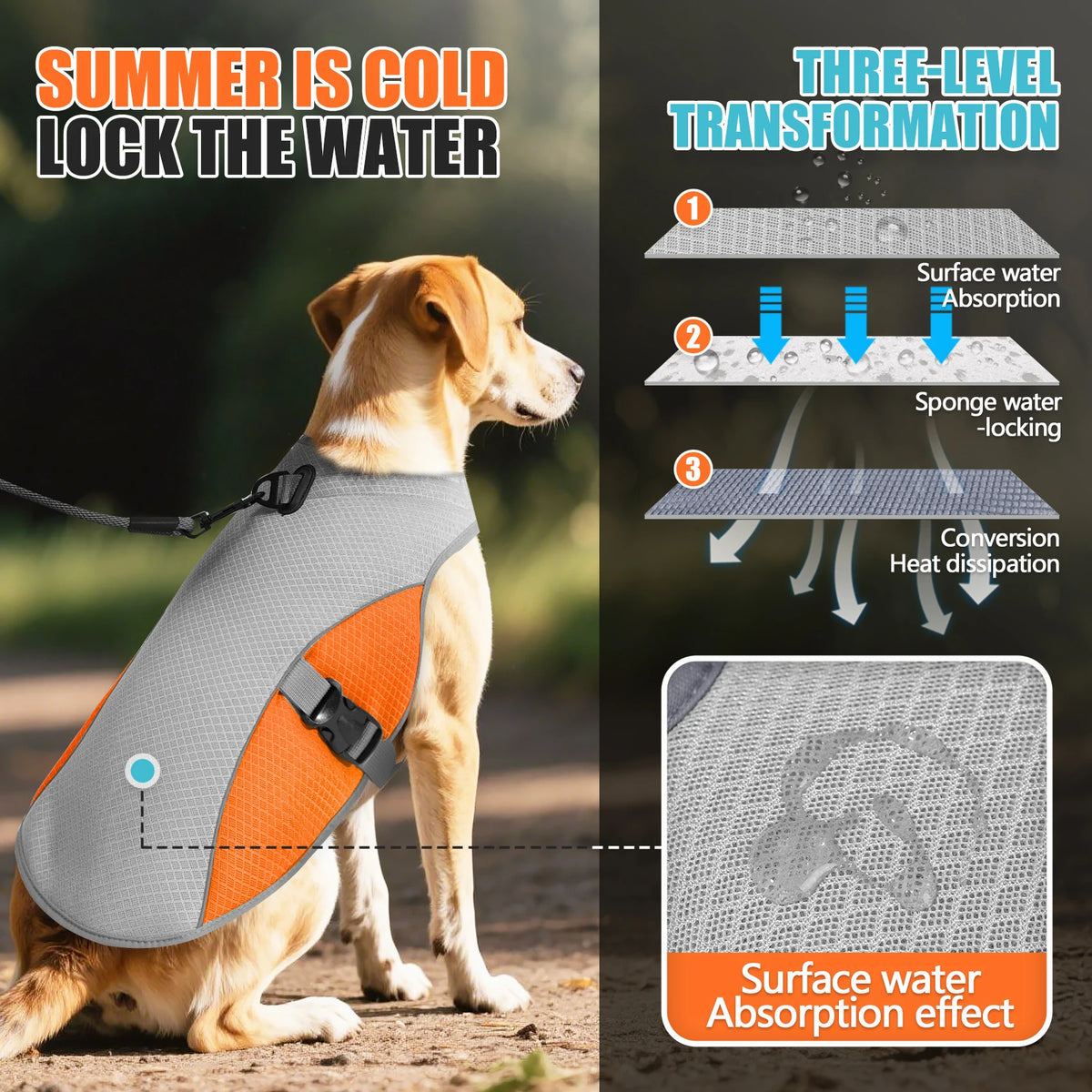 dog cooling vest harness with portable water bottle for summer walks