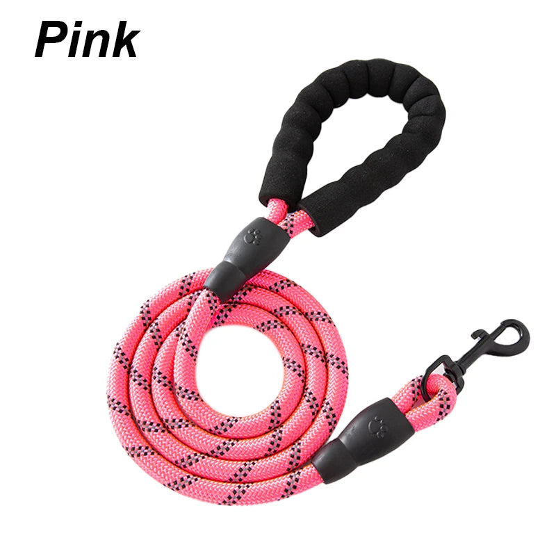 reflective nylon dog leash – padded no-slip handle, adjustable fit