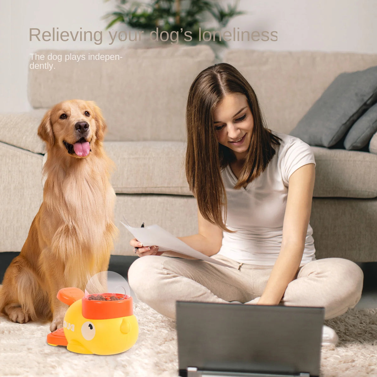 cartoon duck 2-in-1 interactive treat dispenser toy for dogs & cats