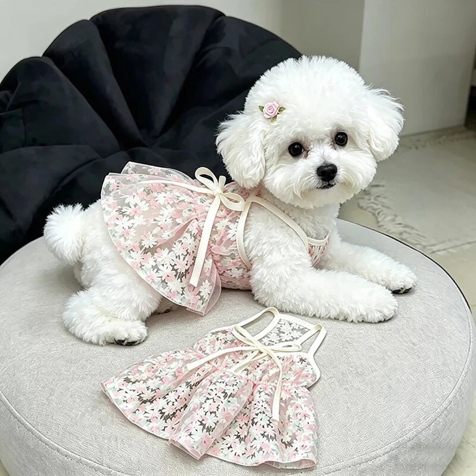 cherry blossom princess dog skirt - soft, breathable small dog dress