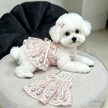 Cherry Blossom Princess Dog Skirt - Soft, Breathable Small Dog Dress
