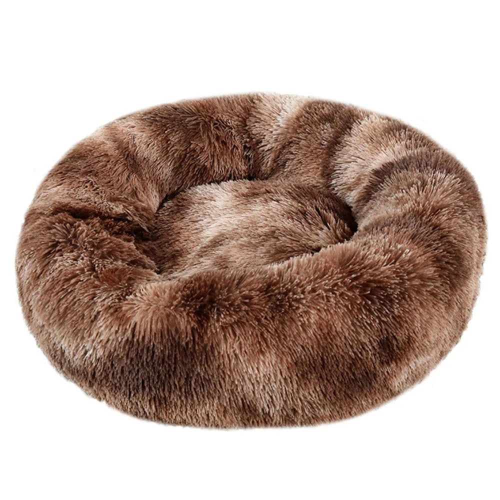 round plush dog bed, warm non-slip washable bed for dogs & small cats
