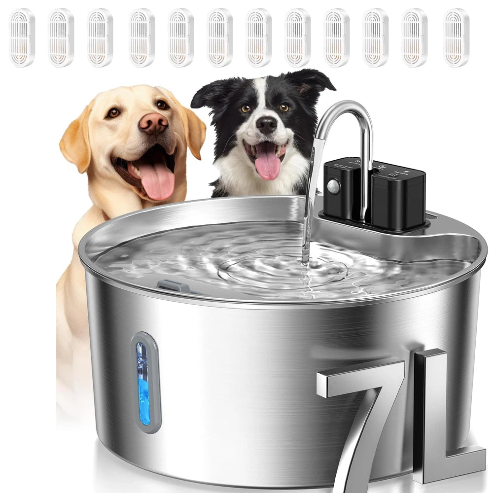 7l stainless steel wireless sensor pet water fountain for cats & dogs