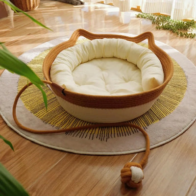 Four Seasons Woven Cat Bed – Breathable Rattan Cat Nest