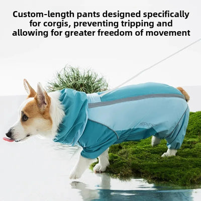 Color Block Four Leg Waterproof Dog Raincoat for Corgi and Dachshund