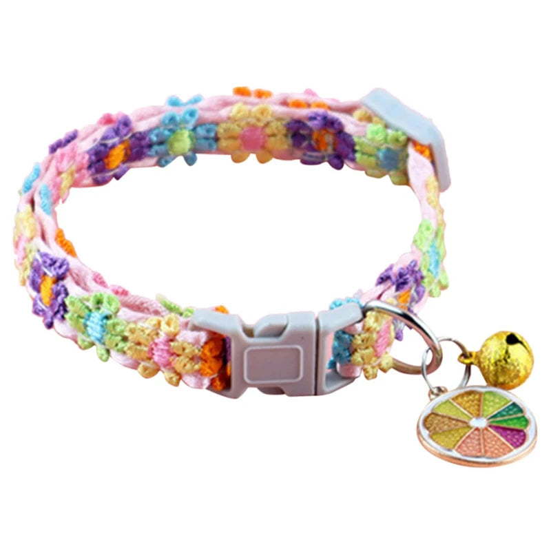 adjustable pet collar with bell - colorful paw print for cats & puppies