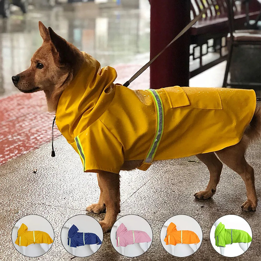 large dog waterproof hooded raincoat reflective windproof cloak style