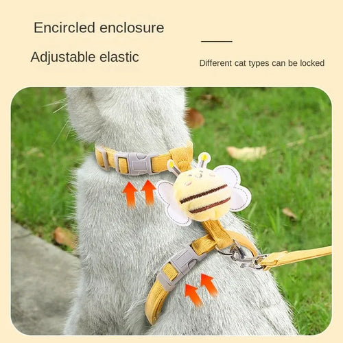 Cute Bee Cat Harness & Leash Set – Adjustable Walking Vest