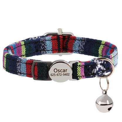 Personalized Cat Collar with Bell - Free Engraved, Breakaway Safe