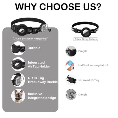 Breakaway Reflective Cat Collar with QR Code Tag and AirTag Holder