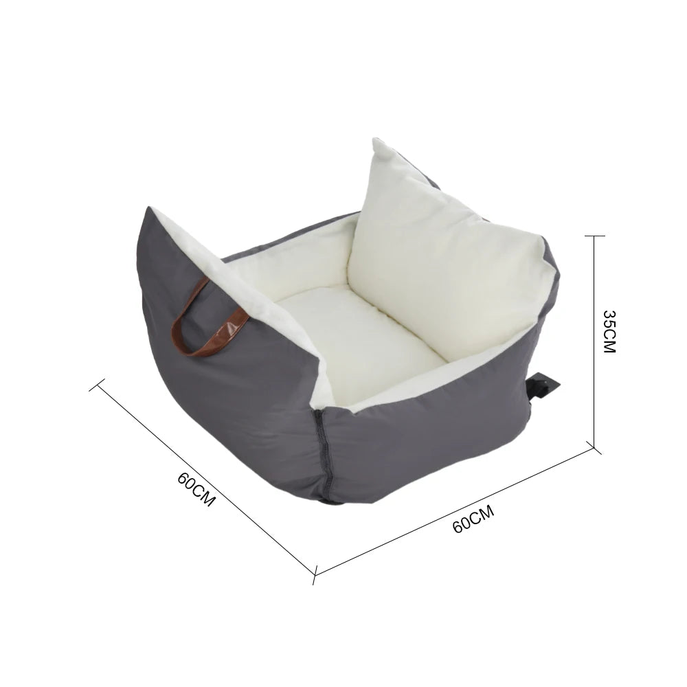 plush pet car seat bed for cats & puppies with safety buckle and strap
