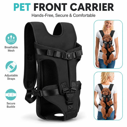 Hands-Free Front Carrier Backpack for Small Dogs & Cats, Travel