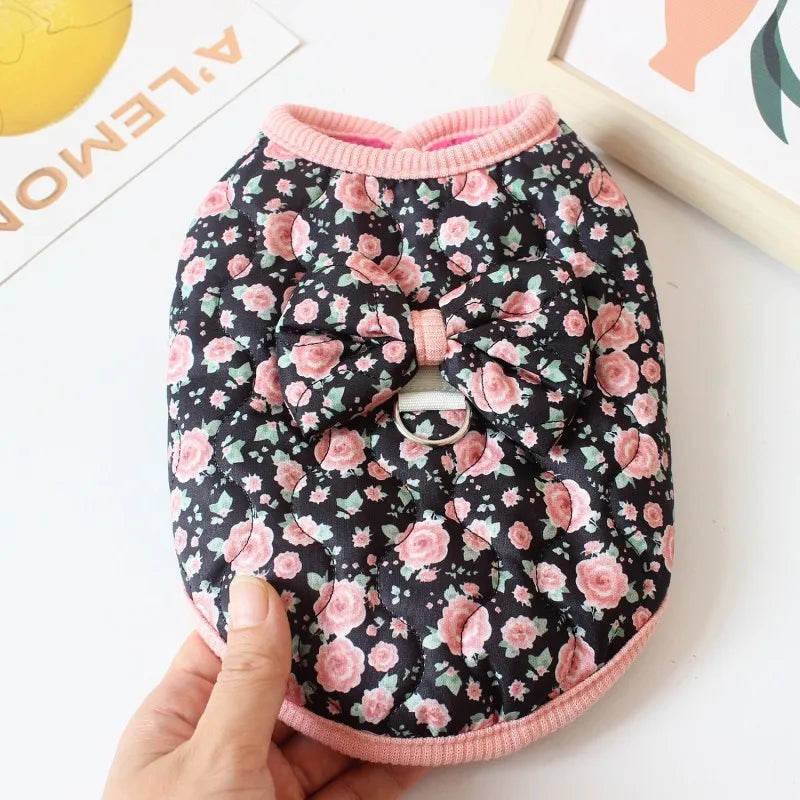 floral winter pet coat for puppies and cats warm plush jacket