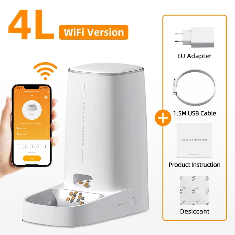 rojeco smart wifi automatic cat feeder – 4l auto pet dispenser