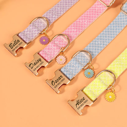 Personalized Bling Dog Collar - Free Engraved ID Tag & Flower Charm