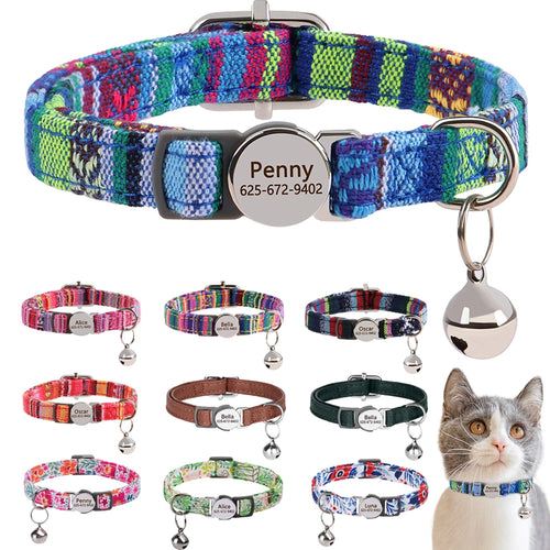 Personalized Cat Collar with Bell - Free Engraved, Breakaway Safe