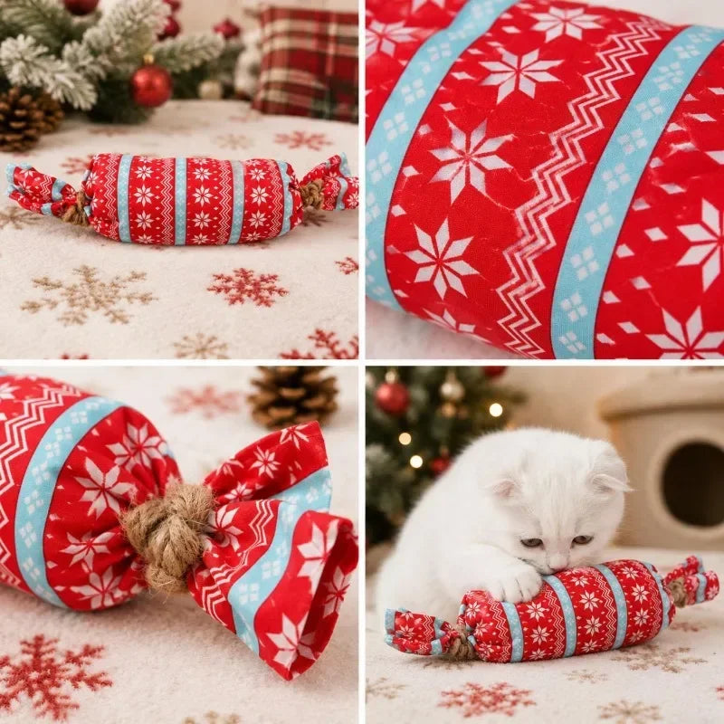 christmas candy cat toy with crinkle paper plush chew toy for kittens