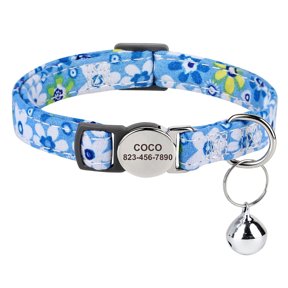 personalized cat collar with bell - free engraved, breakaway safe