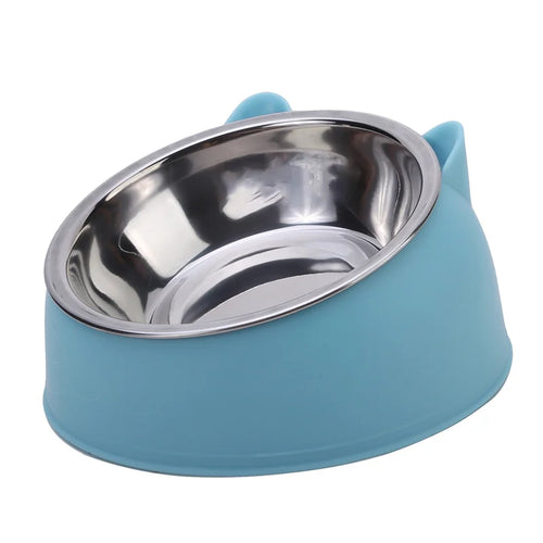 Inclined Stainless Steel Cat Bowl – Tilted Feeding Dish for Pets