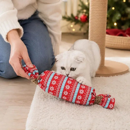 Christmas Candy Cat Toy with Crinkle Paper Plush Chew Toy for Kittens