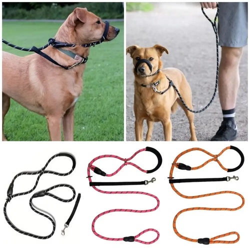 2-in-1 Adjustable Training Dog Leads with Anti-Bite Muzzle