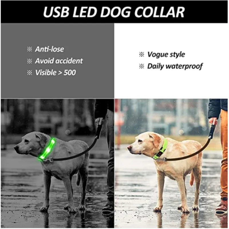 3 modes rechargeable led dog collar - adjustable night safety glow collar