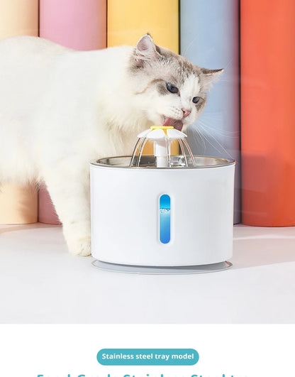 2.4L Stainless Steel Cat Water Fountain with USB Power and Night Light