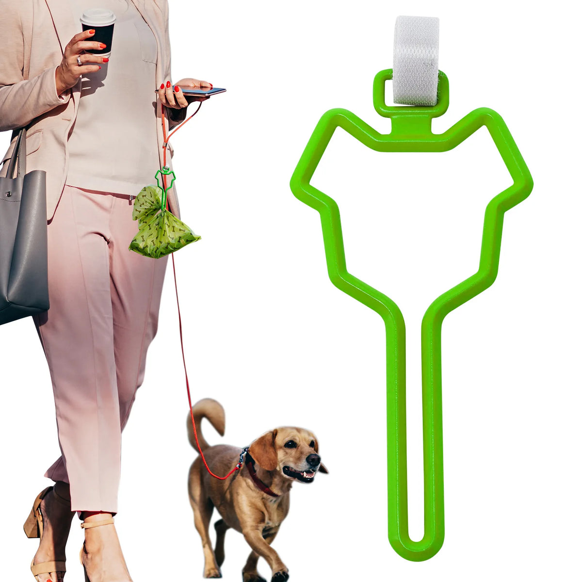 hands-free dog poop bag dispenser with adjustable leash clip holder
