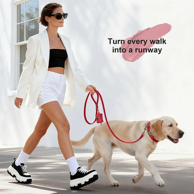 Personalized Vintage PU Leather Dog Collar & Leash Set with Poop Bag