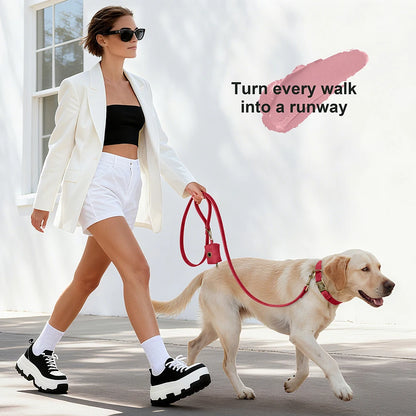 Personalized Vintage PU Leather Dog Collar & Leash Set with Poop Bag