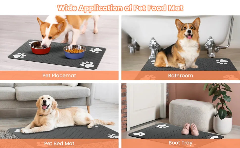 absorbent waterproof pet feeding mat with non-slip rubber backing