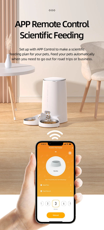 ROJECO Smart WiFi Automatic Cat Feeder – 4L Auto Pet Dispenser