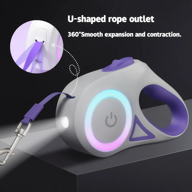 led retractable pet leash with light for small to big dogs and cats