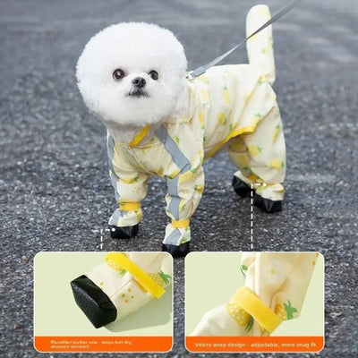 Waterproof Puppy Raincoat Four Leg Hooded Reflective with Tail Cover