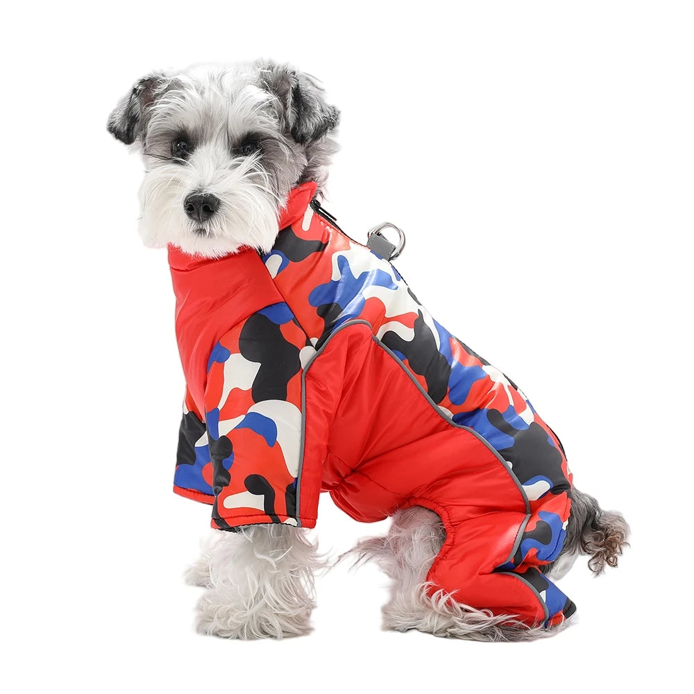 warm waterproof pet jumpsuit with d-ring, reflective winter dog & cat coat