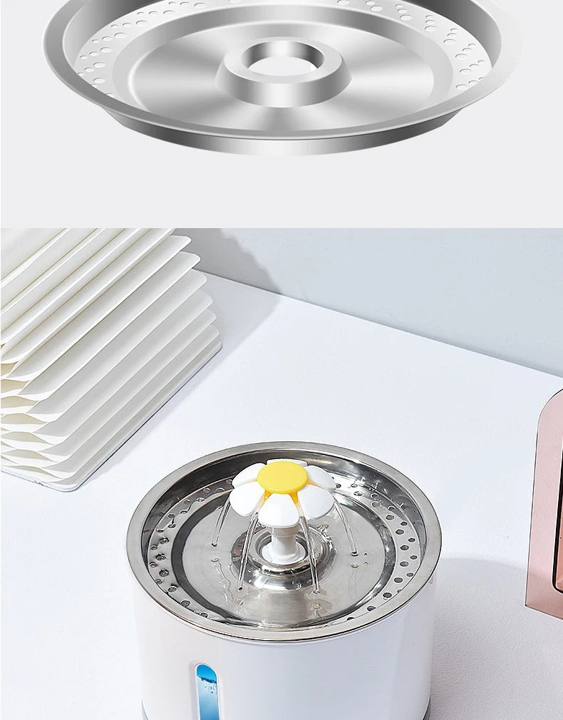 2.4l stainless steel cat water fountain with usb power and night light
