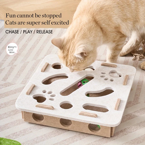 Interactive Felt Cat Puzzle Toy – Maze Tunnel with Bell Ball