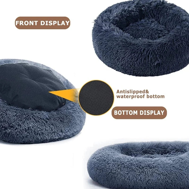 soft plush round pet bed for dogs & cats, 6 sizes, machine washable